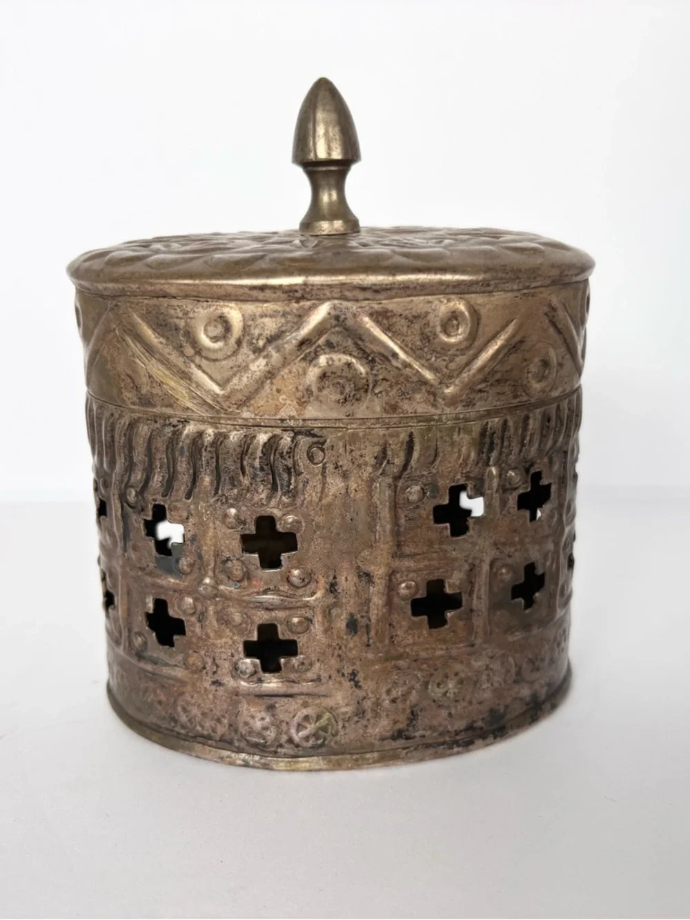 Antique Style Metal Trinket Box Old World Aesthetic Patina Metal Decor Vintage